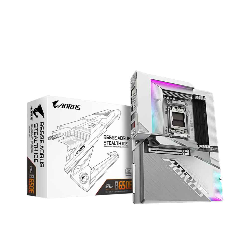 لوحة أم GIGABYTE B650E AORUS STEALTH ICE - تدعم معالجات AMD Ryzen 9000 - 12+2+2 مرحلة VRM - حتى 8000 ميجاهرتز DDR5 (OC) - 1xPCIe 5.0 M2 + 3xPCIe 4.0 M.2 - Wi-Fi 7 - USB 3.2 Gen 2x2