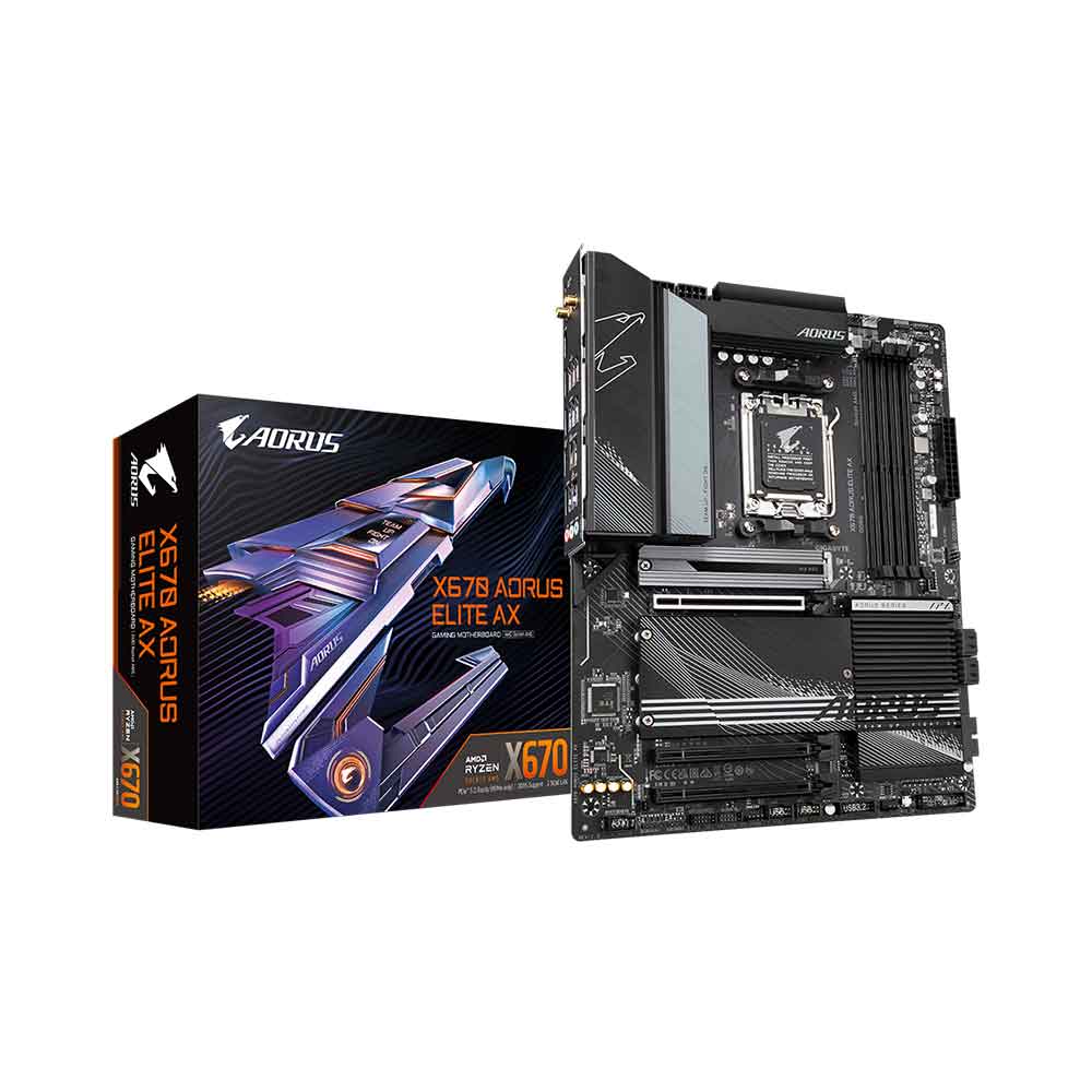 لوحة أم GIGABYTE X670 AORUS ELITE AX rev.1.0 AM5 ATX مزودة بشريحة AMD X670، وذاكرة DDR5 DIMM مزدوجة القناة، وذاكرة بحد أقصى 128 جيجابايت، وشبكة Wi-Fi 6E، وشبكة LAN 2.5GbE، ومنفذ PCI Express x16، ومنفذ M.2، ومنفذ HDMI واحد