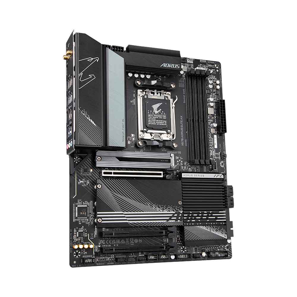 لوحة أم GIGABYTE X670 AORUS ELITE AX rev.1.0 AM5 ATX مزودة بشريحة AMD X670، وذاكرة DDR5 DIMM مزدوجة القناة، وذاكرة بحد أقصى 128 جيجابايت، وشبكة Wi-Fi 6E، وشبكة LAN 2.5GbE، ومنفذ PCI Express x16، ومنفذ M.2، ومنفذ HDMI واحد