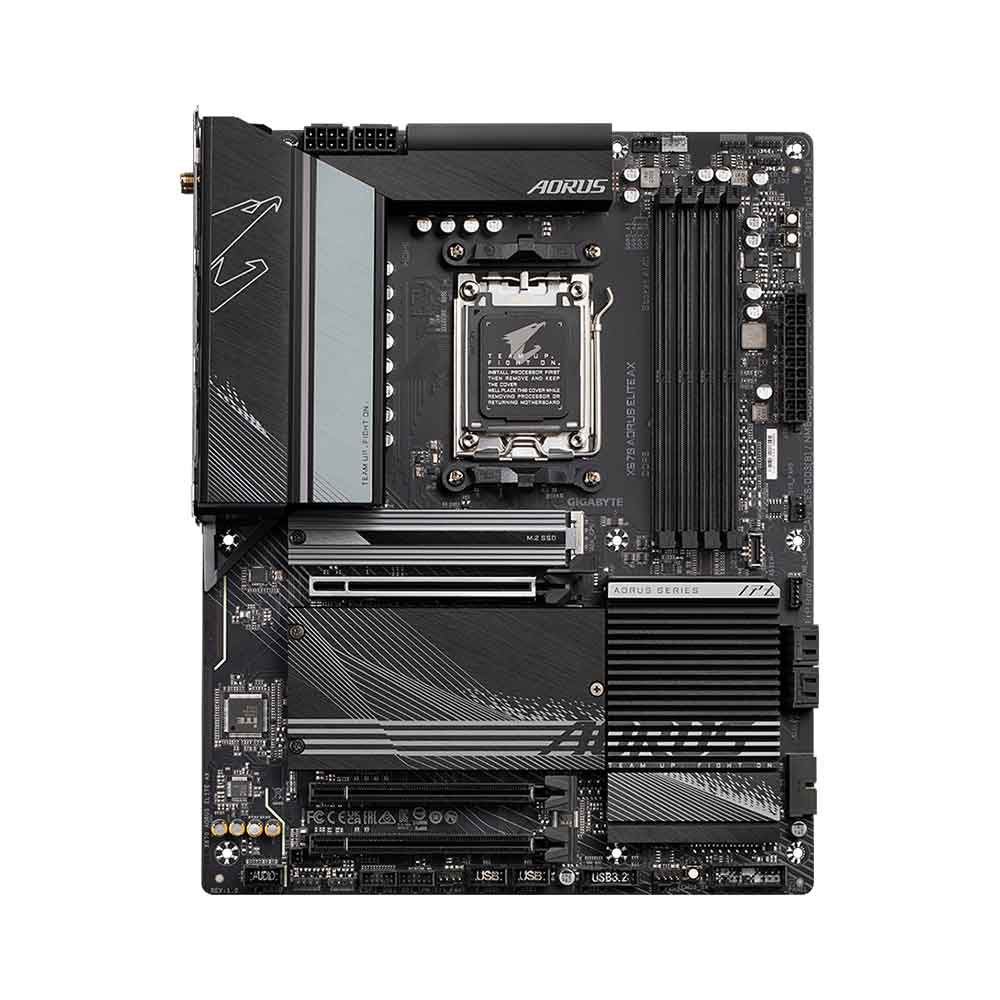 لوحة أم GIGABYTE X670 AORUS ELITE AX rev.1.0 AM5 ATX مزودة بشريحة AMD X670، وذاكرة DDR5 DIMM مزدوجة القناة، وذاكرة بحد أقصى 128 جيجابايت، وشبكة Wi-Fi 6E، وشبكة LAN 2.5GbE، ومنفذ PCI Express x16، ومنفذ M.2، ومنفذ HDMI واحد
