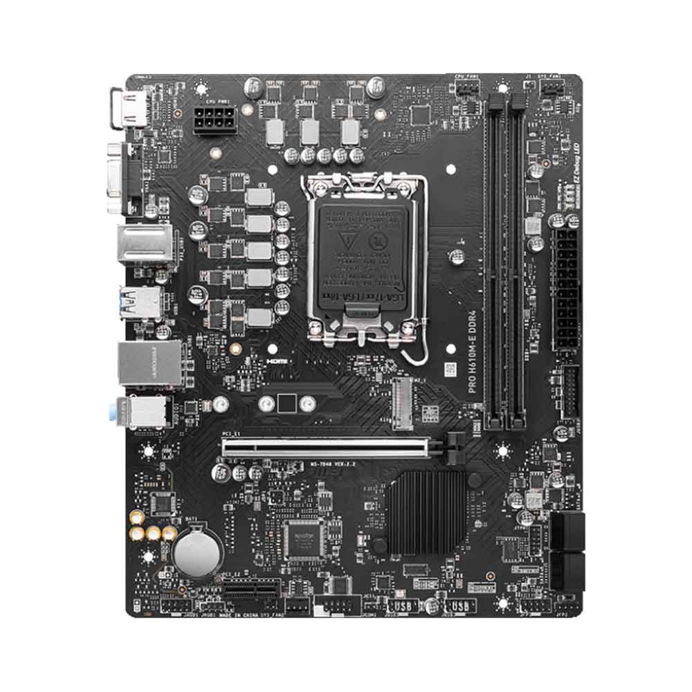 MSI PRO H610M-E DDR4 LGA 1700 Micro-ATX - Supports Intel 12th Gen Core Processors, LGA 1700-2 x DIMMs (3200MHz), 1x PCIe 4.0 x16 slot, 1 x M.2 Gen3, USB 3.2 Gen1, 1G LAN, HDMI 1.4 & VGA Motherboard