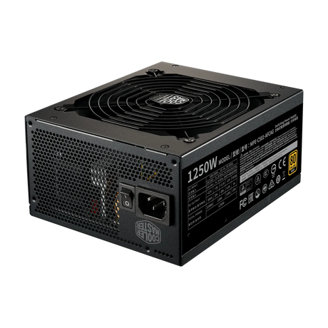 Cooler Master MWE Gold 1250 V2 ATX 3.0 80 PLUS كابل ذهبي مسطح أسود مروحة FDB مقاس 140 مم مع عتبة درجة حرارة عالية