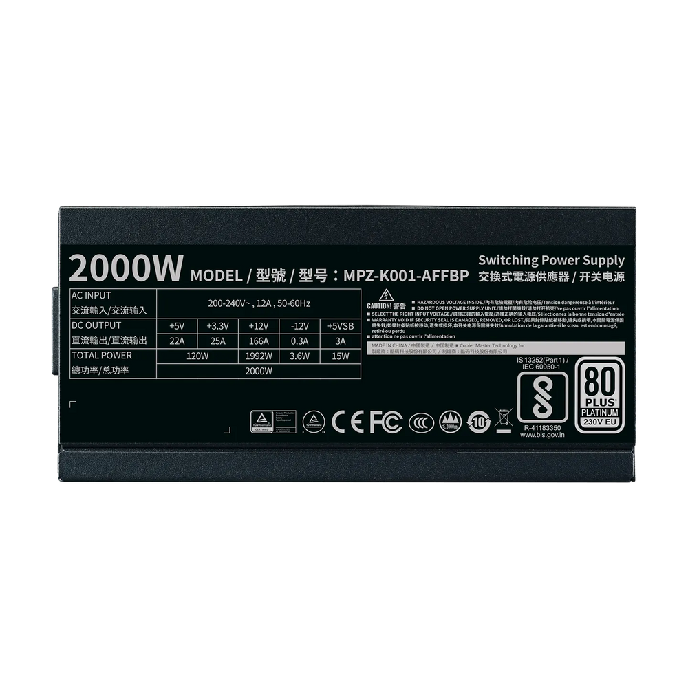 Cooler Master M2000 Platinum ATX Fully Modular 230V 2000W 80 Plus Platinum 135mm FDB Fan High Efficient