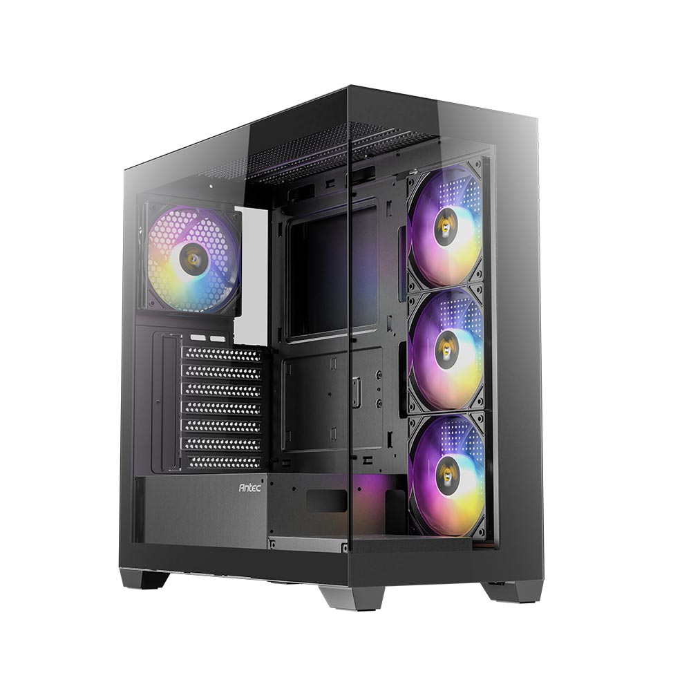 Antec CX300 ARGB Black with Panoramic 270 Degree View, Vertical Cooling, 4X 120mm Pre Installed RGB Fans, 420mm GPU Support, Atx Mid Tower Gaming and Antec Atom V650 650 Watts Non-Modular Gaming Power Supply
