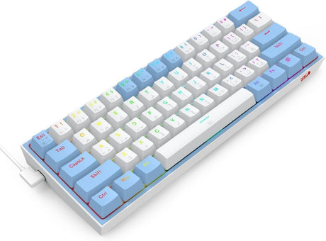 لوحة مفاتيح الألعاب الميكانيكية Redragon K617WB-RGB Fizz White/Blue Compact 60% - مفاتيح حمراء، إضاءة RGB، مقاومة كاملة للظلال، اتصال USB-C