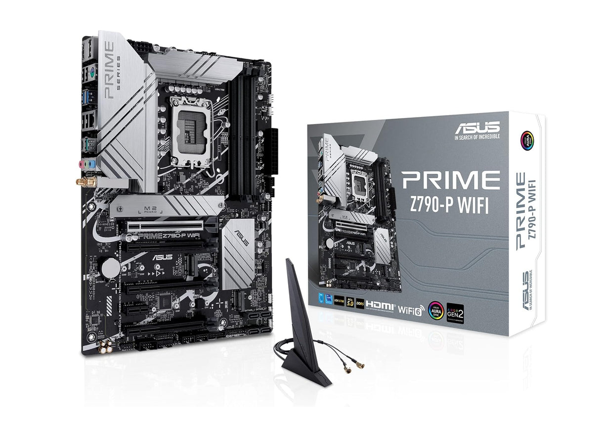 Asus Prime Z790-P WiFi motherboard with packaging on a white background