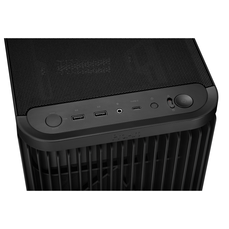 ASUS ProArt PA401: High-Airflow Mid-Tower Case with Wooden Front and Tempered Glass in Black