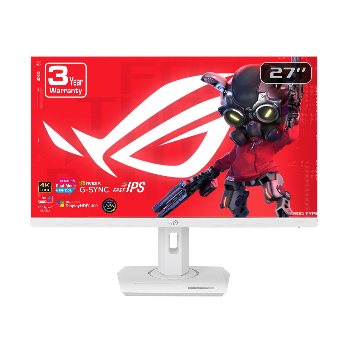 ASUS ROG Strix XG27UCS WHITE USB Type-C Gaming Monitor – 27" 4K UHD (3840x2160), 160Hz, 1ms (GTG), Fast IPS, Extreme Low Motion Blur Sync, USB Type-C, G-Sync compatible, DisplayWidget Center, tripod socket