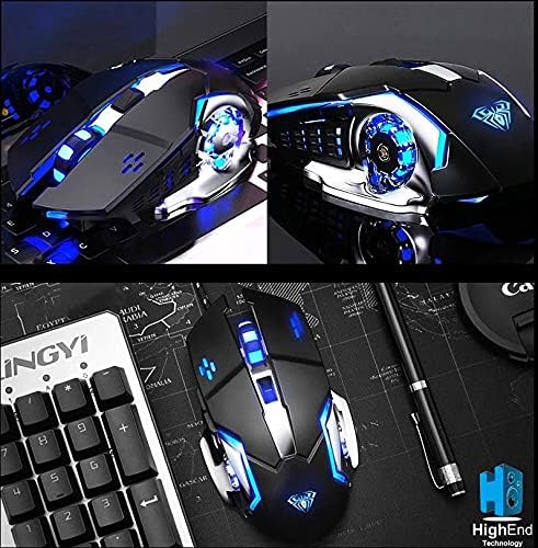 AULA S20 USB Wired Gaming Mouse Programmable Optical Ergonomic Mouse with Breathing LED Lights for PC Laptop