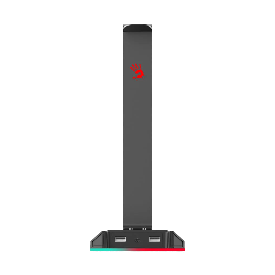Black electronic device with a red logo on a white background