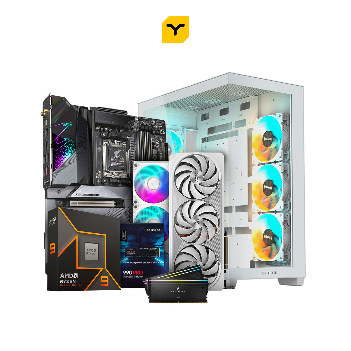 بناء المحتوى - GIGABYTE X670E - Ryzen™ 9 9900X - CORSAIR 128GB - Samsung 990 PRO - GIGABYTE RTX 5070 TI - GIGABYTE C500 - AORUS 850W - AORUS WATERFORCE