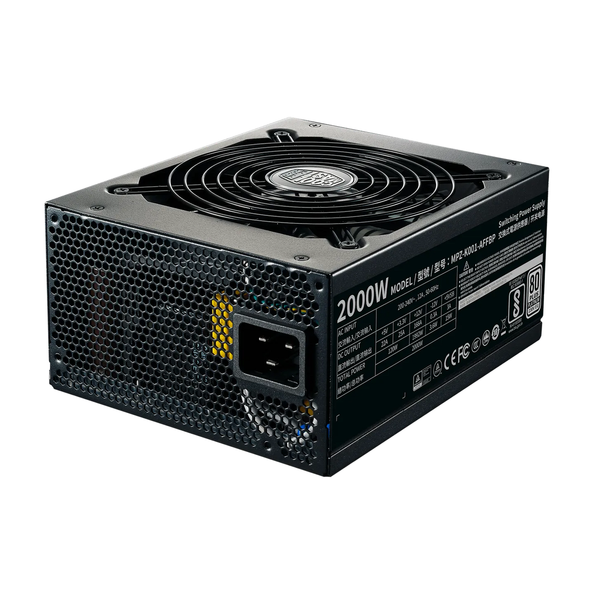 مروحة Cooler Master M2000 Platinum ATX كاملة الوحدات 230 فولت 2000 واط 80 Plus Platinum 135 مم FDB عالية الكفاءة