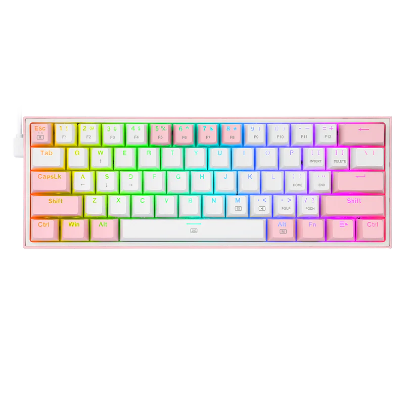كيبورد ألعاب Redragon K617 Fizz أبيض وردي – لوحة مفاتيح ميكانيكية 60% RGB