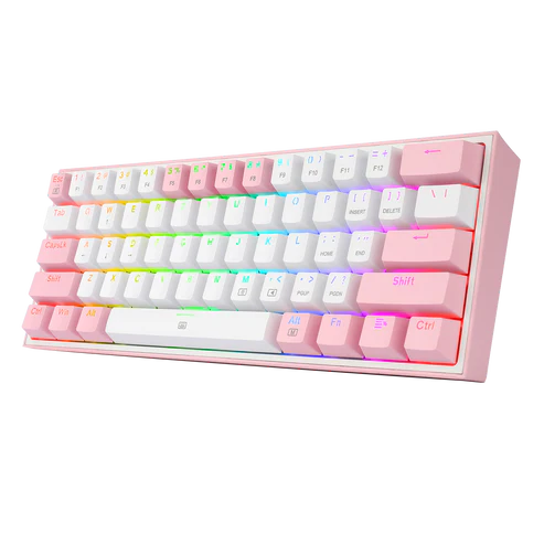 كيبورد ألعاب Redragon K617 Fizz أبيض وردي – لوحة مفاتيح ميكانيكية 60% RGB