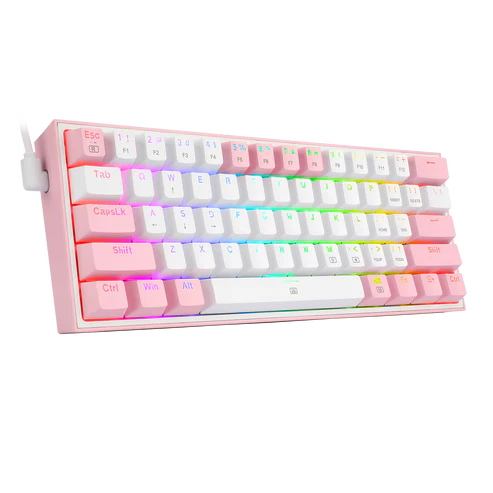 كيبورد ألعاب Redragon K617 Fizz أبيض وردي – لوحة مفاتيح ميكانيكية 60% RGB