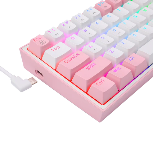 كيبورد ألعاب Redragon K617 Fizz أبيض وردي – لوحة مفاتيح ميكانيكية 60% RGB