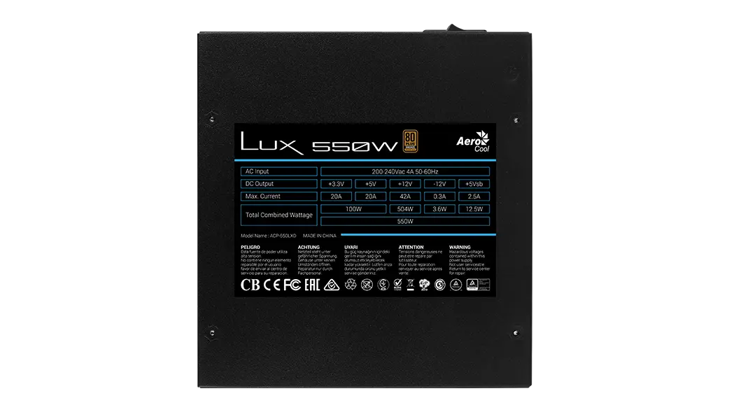 AeroCool LUX 550W 80+ Bronze ATX Power Supply