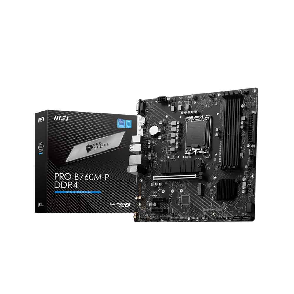 لوحة أم MSI PRO B760M-P DDR4 ProSeries LGA 1700، DDR4، PCIe 4.0، M.2، Gbps LAN، USB 3.2 Gen2، mATX