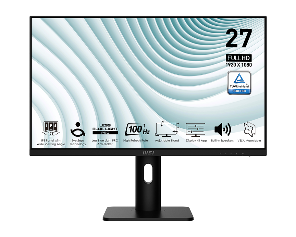 MSI Pro MP273AP 27 FHD IPS 100Hz 1ms Anti-Flicker Less Blue Light Built-in Speakers HDMI DP VGA VESA Mount Adaptive-Sync