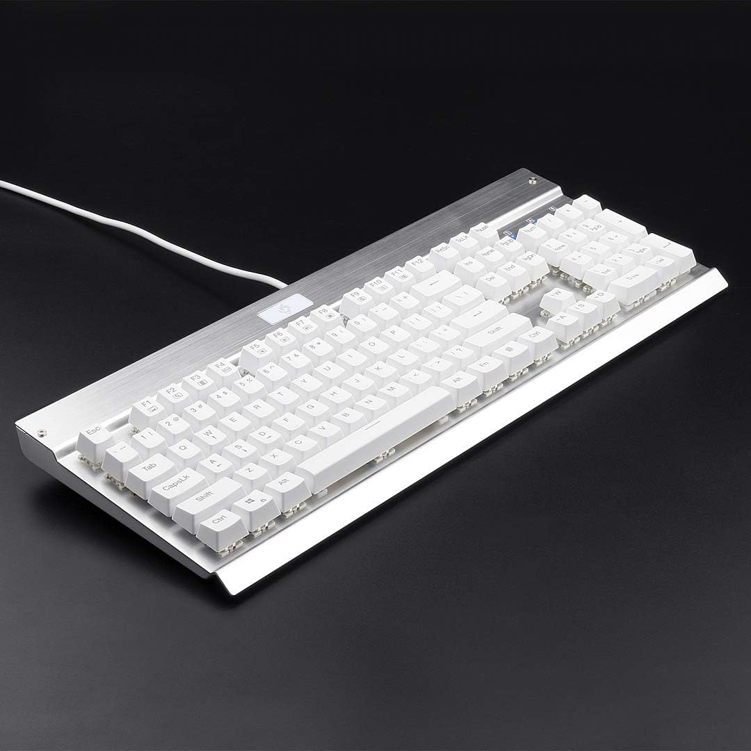 Mechanical keyboard with white keys on a black background