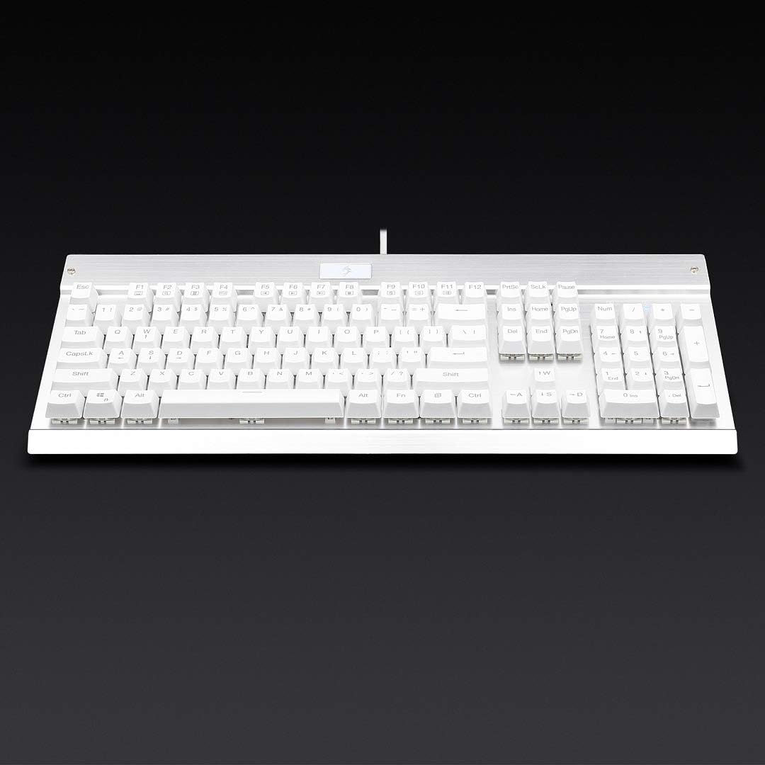 White mechanical keyboard on a black background