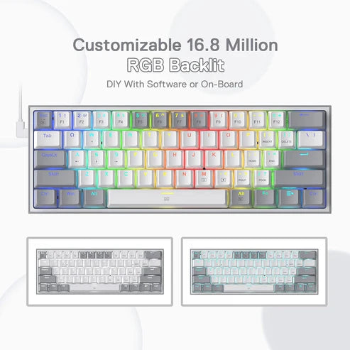 Redragon K617 FIZZ 60% RGB Gaming Keyboard White & Grey