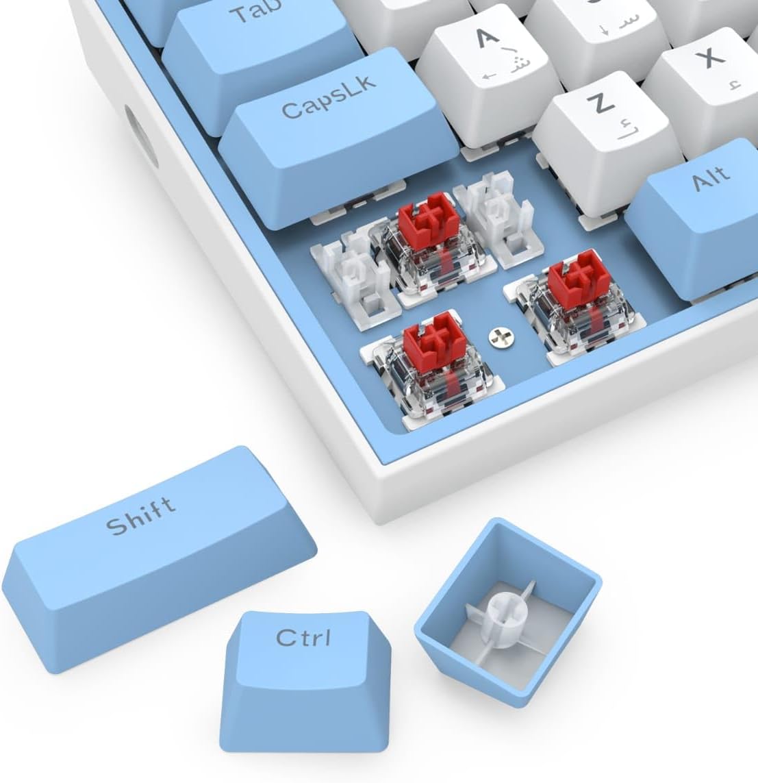 Redragon K617WB-RGB Fizz White/Blue Compact 60% Mechanical Gaming Keyboard – Red Switches, RGB Lighting, Full Anti-Ghosting, USB-C Connectivity