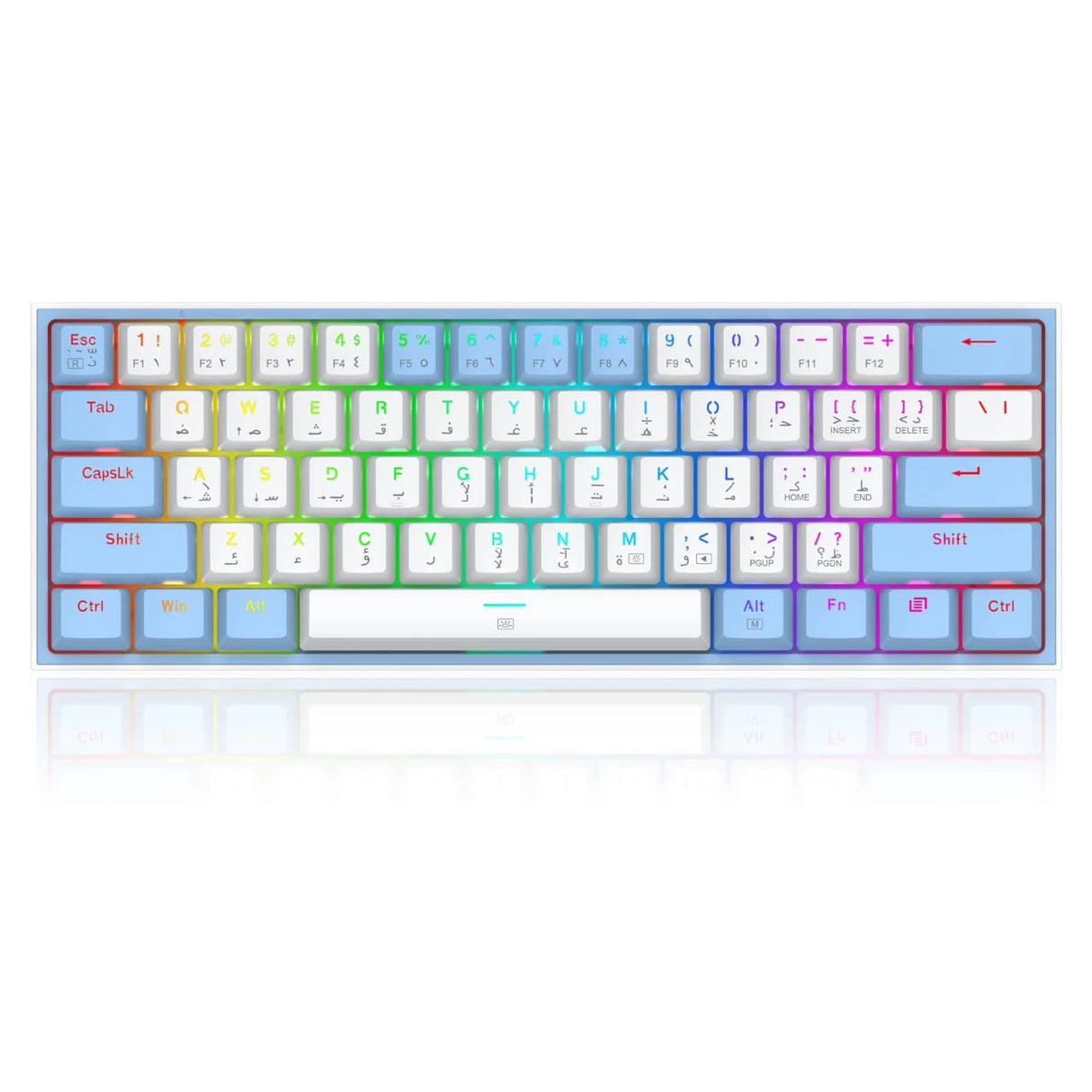 Redragon K617WB-RGB Fizz White/Blue Compact 60% Mechanical Gaming Keyboard – Red Switches, RGB Lighting, Full Anti-Ghosting, USB-C Connectivity