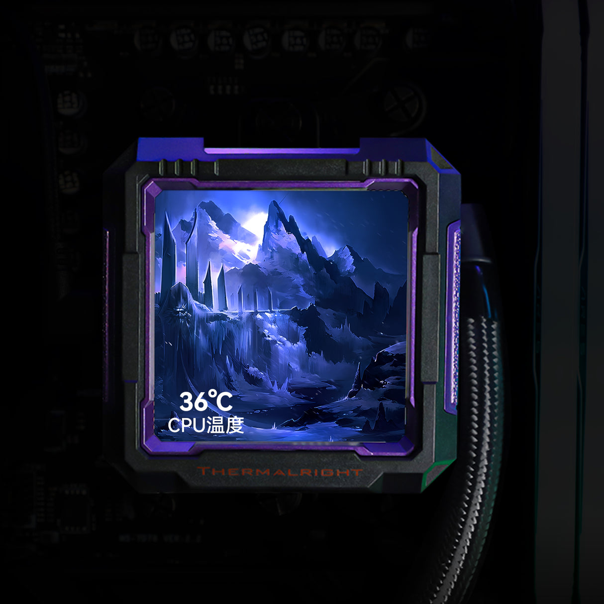 مبرد سائل وحدة المعالجة المركزية Thermalright Hydro Cooling Frozen Warframe PRO 360 BLACK ARGB Black-360mm AIO، شاشة IPS LCD بدقة 320 * 320، متوافق مع AM4/AM5/Intel LGA1700/1851، شاشة LCD ماصة للمغناطيس مقاس 2.73 بوصة للصور