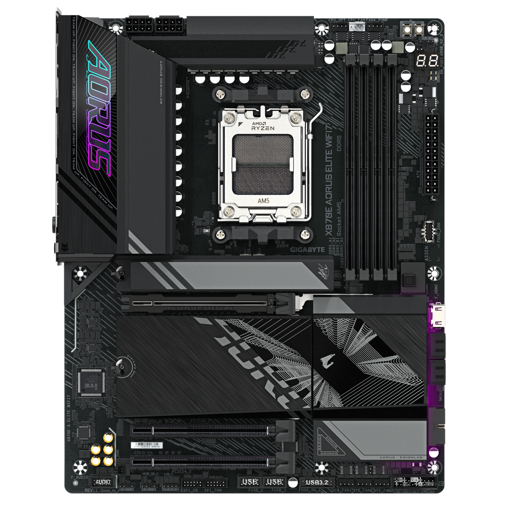 GIGABYTE X870E AORUS Elite WIFI7 AMD AM5Motherboard, ATX, DDR5, 4X M.2, PCIe 5.0, USB4