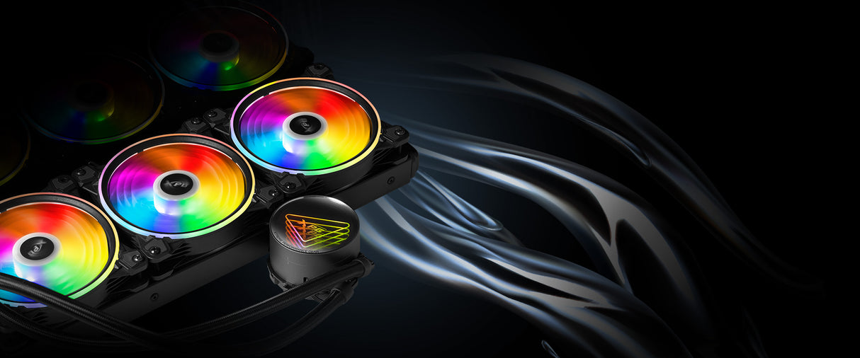 XPG Levante X 360 All-in-One ARGB CPU Liquid Cooler.4.72 Maximum Fan Diameter .2000 RPM - Fluid Dynamic Bearing.4-Pin PWM