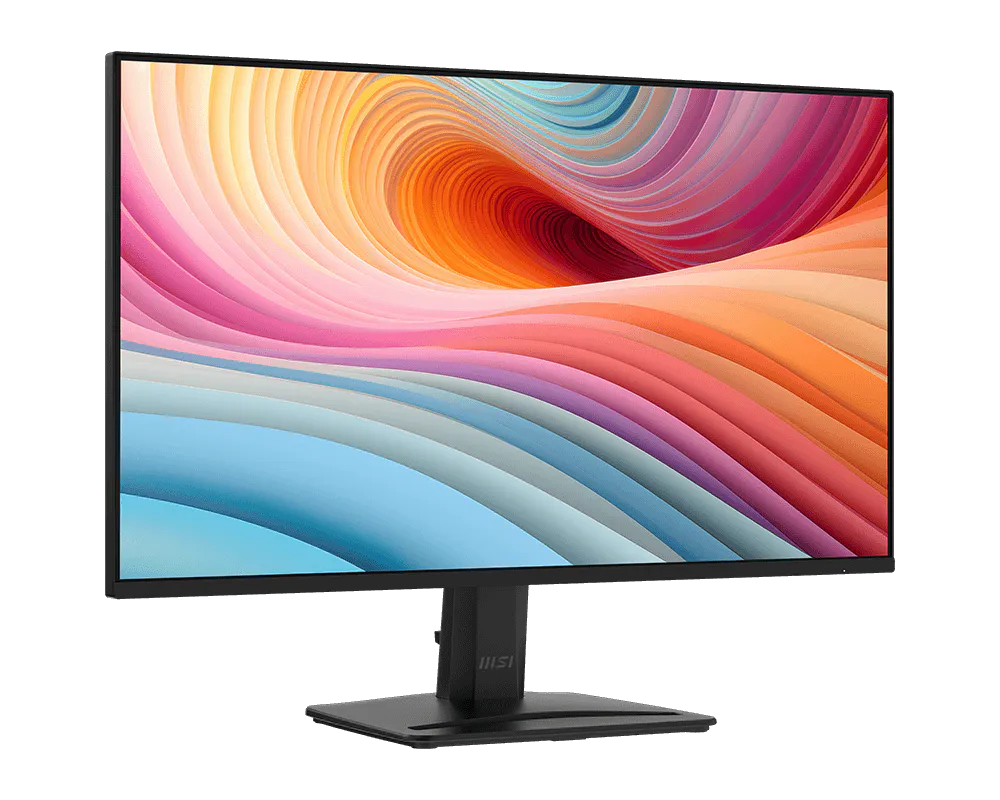 Monitor with a colorful abstract design on the screen against a white background
