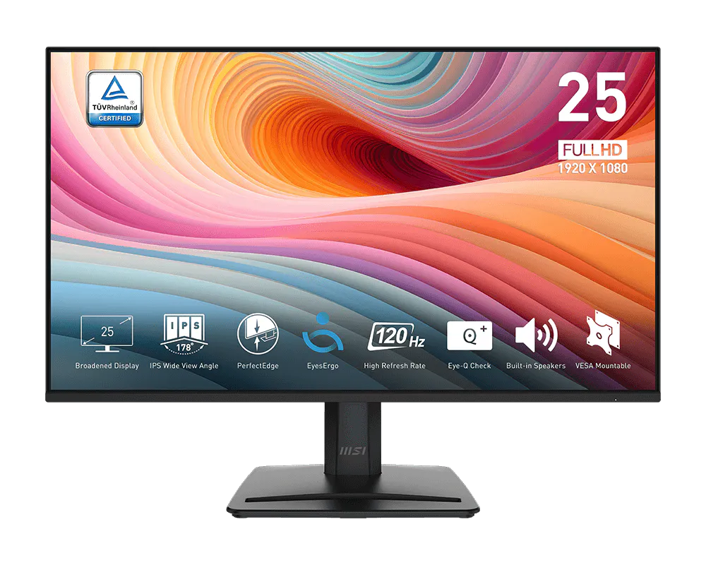 Monitor with colorful display and various features on a white background