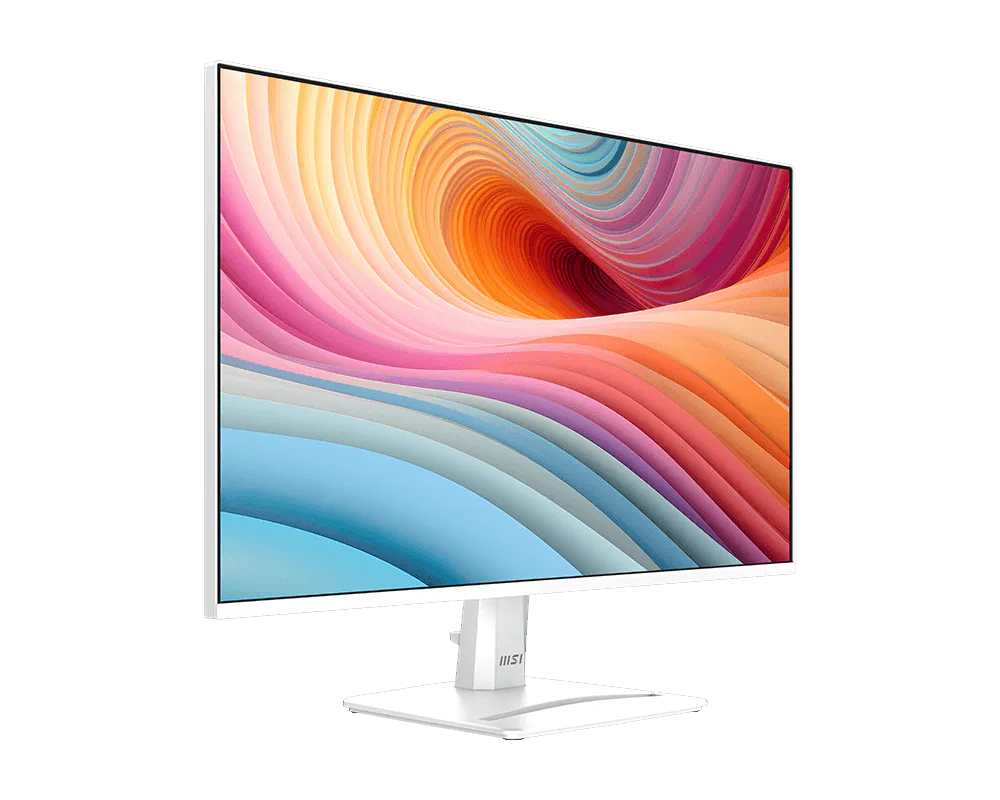 Monitor with colorful abstract design on the screen against a white background