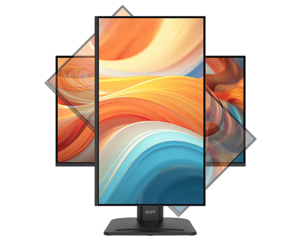 Multimonitor setup with colorful display on a white background