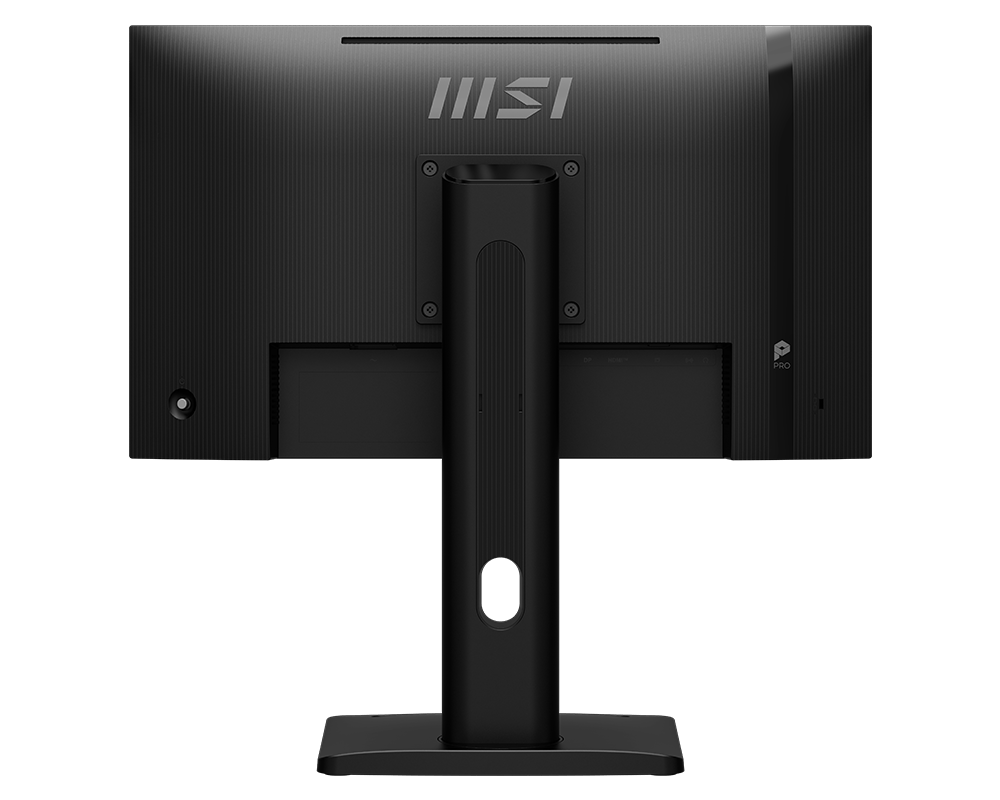 Back view of a black computer monitor with MSI branding