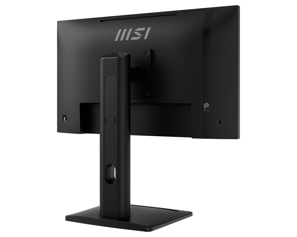 Black MSI monitor with stand on a black background