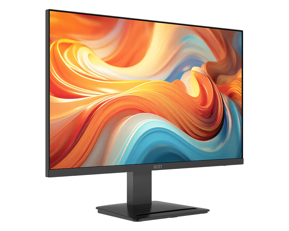 Monitor with colorful abstract design on the screen against a white background