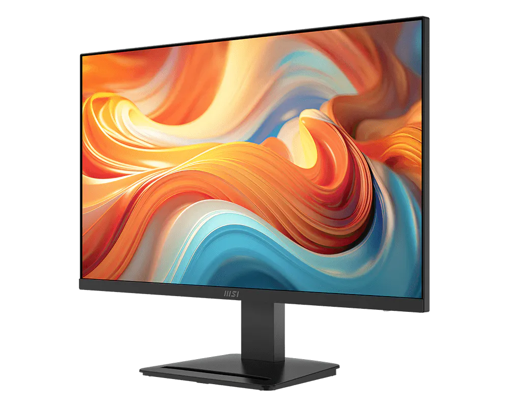 Monitor with colorful abstract design on the screen against a white background