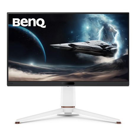 BenQ monitor with space-themed wallpaper on a white background