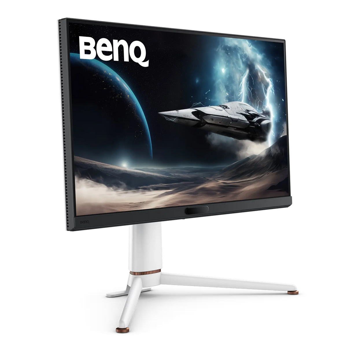BenQ monitor with space-themed wallpaper on a white background