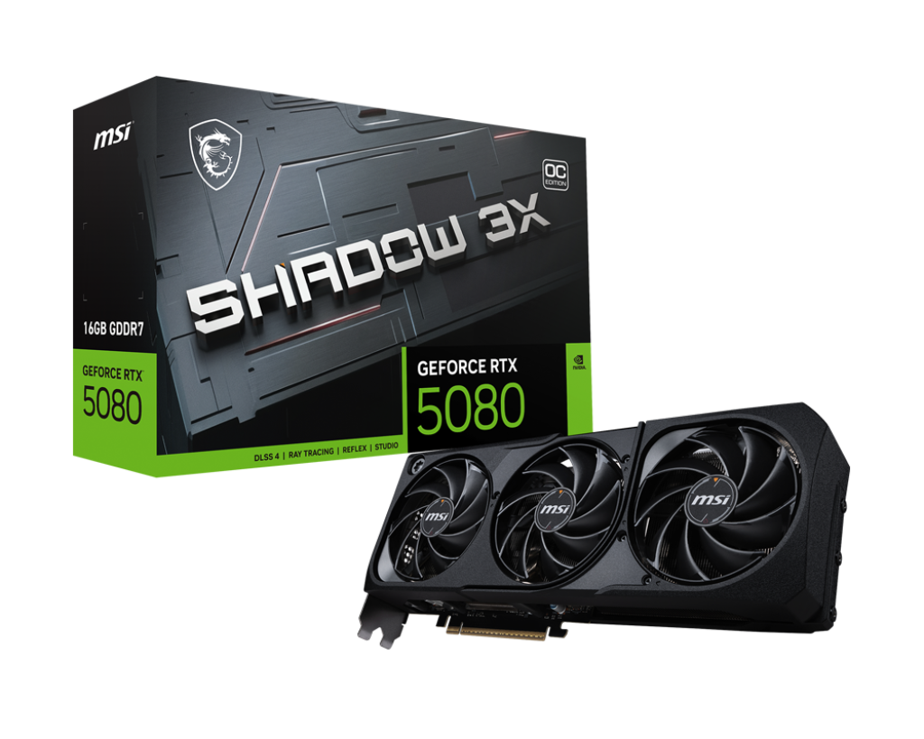 MSI GEFORCE RTX 5080 16G SHADOW 3X OC RTX5080 16GB GDRR7 256 B DX12 PCIE 5.0 X16 (3XDP 1XHDMI)