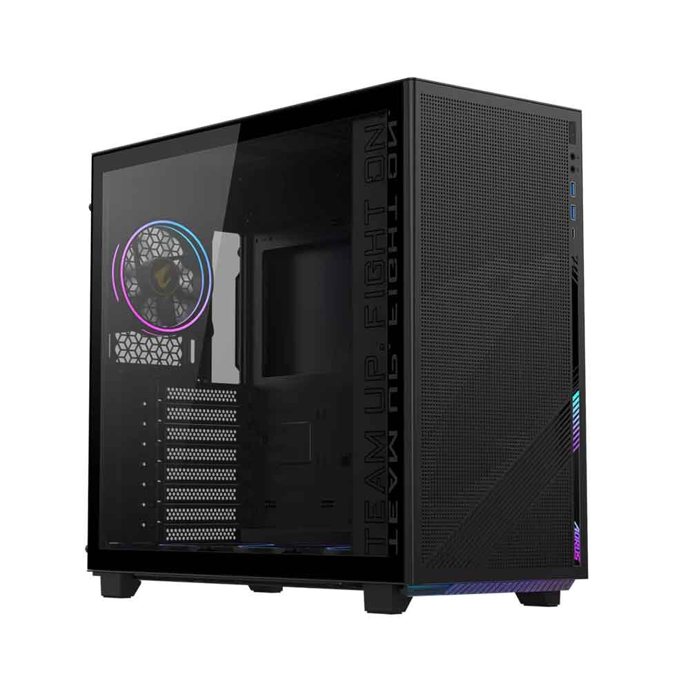 GIGABYTE AORUS C400 GLASS PC Case, Supports Mini ITX, Micro ATX, and ATX Form Factor, RGB Lighting, Dust Filters, Vertical GPU Mounting, Black