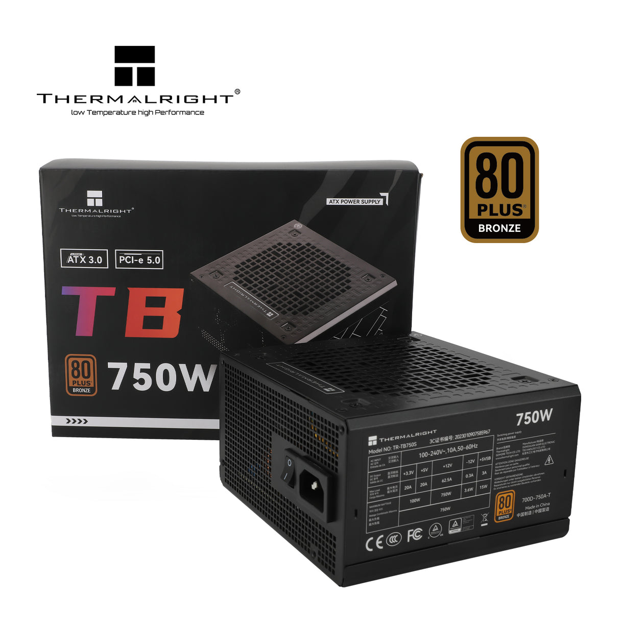 مزود الطاقة THERMALRIGHT TR-TB750S بقوة 750 واط 80 Plus Bronze ATX 3.0 مع تبريد هادئ وأداء مستقر وميزات حماية كاملة