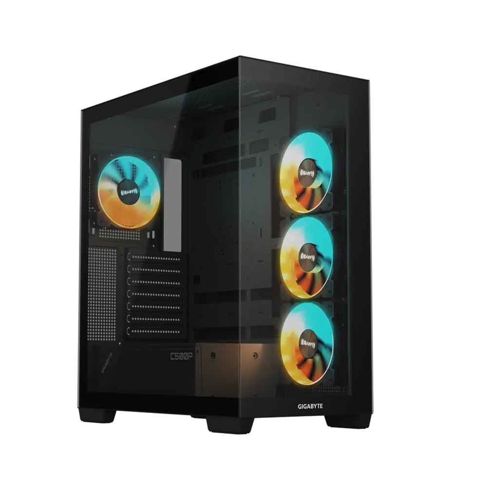GIGABYTE C500 PANORAMIC STEALTH Mid Tower case in Black with RGB support vertical GPU mount USB-C cooling options 360mm radiators