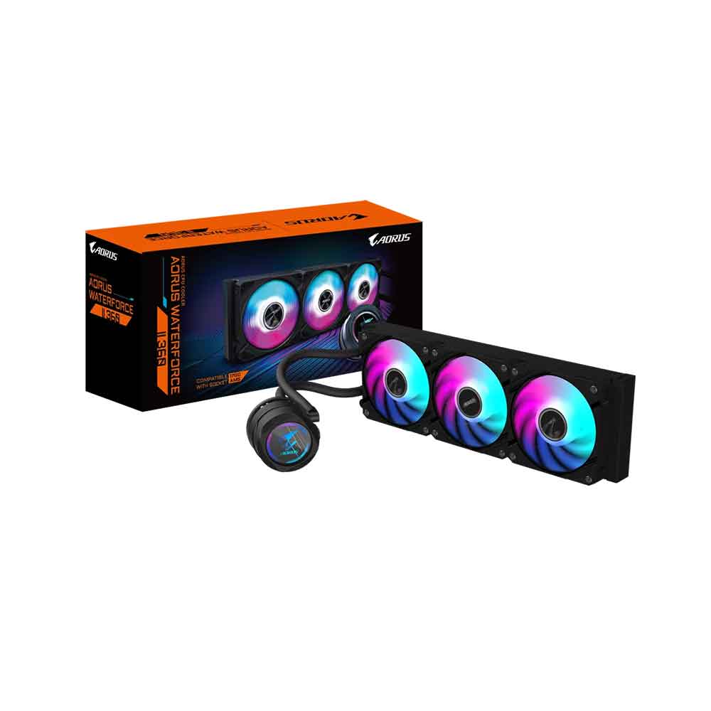 Gigabyte AORUS WATERFORCE II 360 Liquid CPU Cooler ARGB Fans, compatible with Intel LGA1700 and AMD AM5
