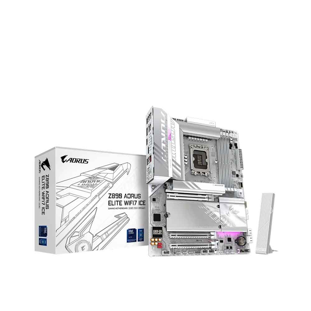 GIGABYTE Z890 AORUS ELITE WIFI7 ICE Motherboard - 16+1+2 phases VRM, up to 8800MHz DDR5 (OC), 1xPCIe 5.0 + 3xPCIe 4.0, Thunderbolt 4