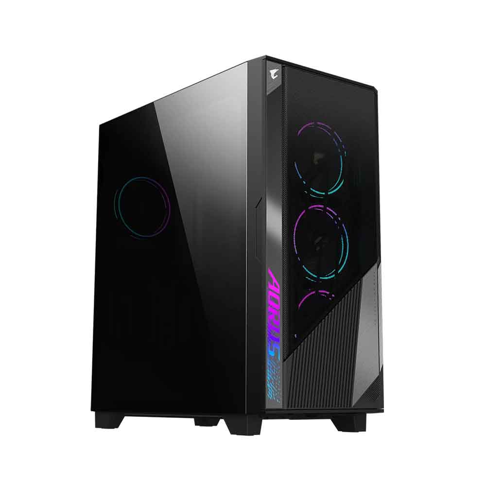 Gigabyte AORUS C500 Glass – Black Mid Tower PC Gaming Case, Tempered Glass, USB Type-C, 4X ARBG Fans Included