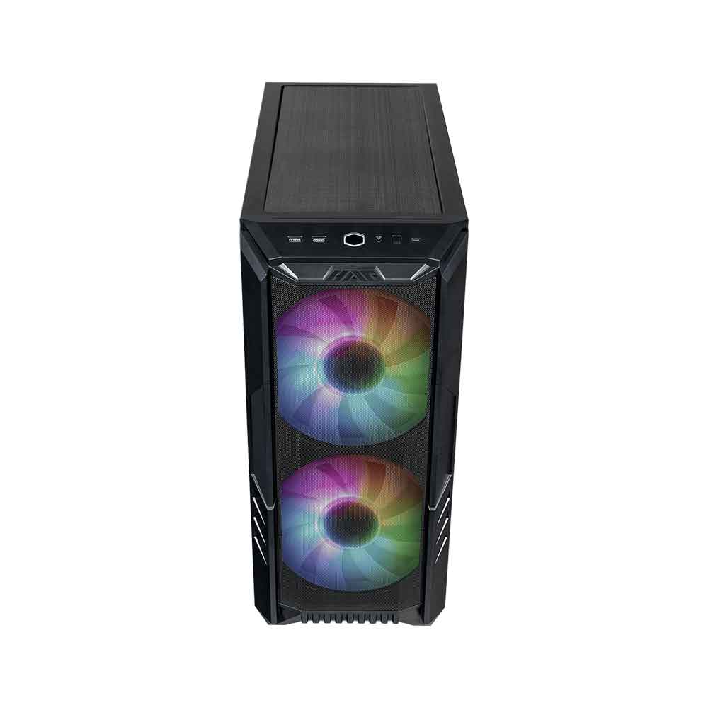 Cooler Master HAF 500  Case Mid-Tower 2 x 200mm Pre-Installed ARGB Fans for High-Volume Airflow, Rotatable 120mm GPU Fan Versatile Cooling Options, Tempered Glass Side Panel, Removeable Top