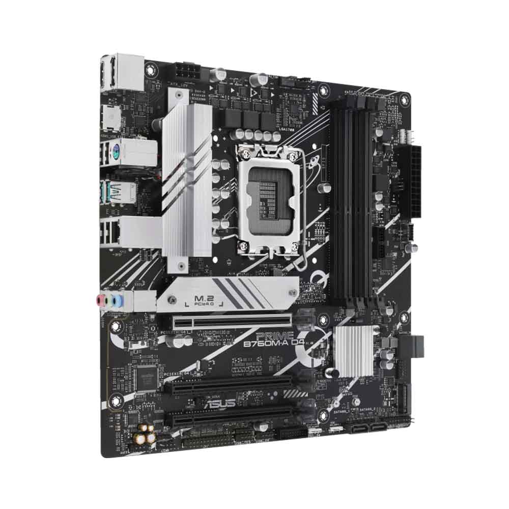 ASUS PRIME B760M-A D4 Intel B760 LGA 1700 mATX motherboard, PCIe 4.0 two M.2 slots Realtek 2.5Gb Ethernet,DisplayPort, Dual HDMI SATA 6 Gbps, rear USB 3.2 Gen 2, front USB 3.2 Gen 1 Type-C Aura Sync